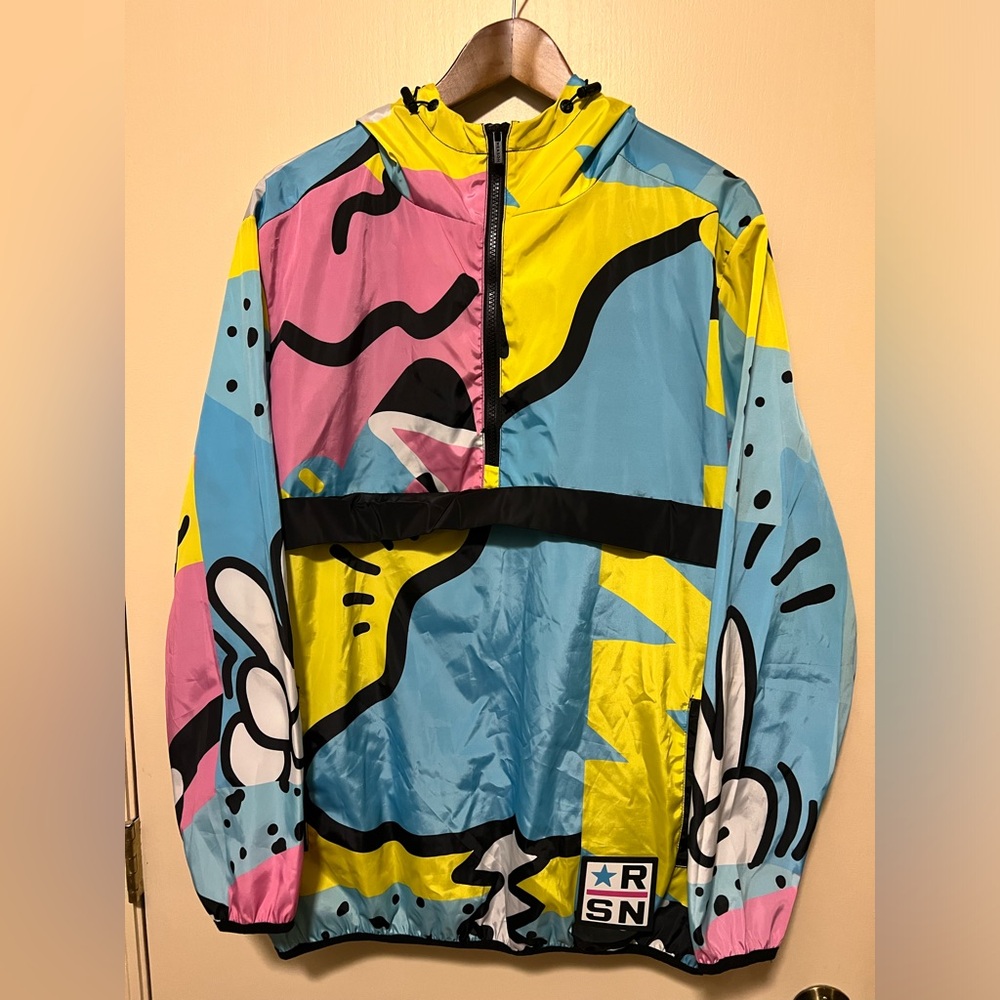 Reason “Relax” Hooded Windbreaker/half-zip Anorak, Multicolor, Size Large